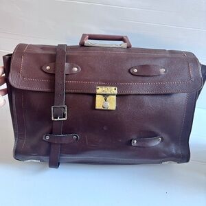 Vintage Queen Brown Leather Briefcase Cowhide French School Satchel